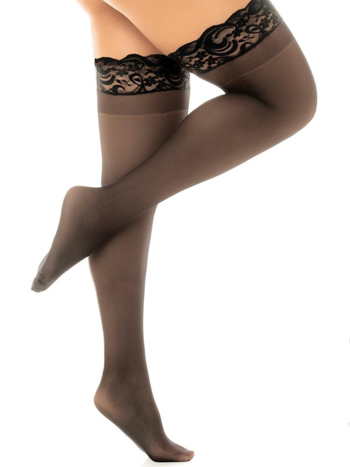 Sheer black stay up thigh high stockings. - Sensual Sinsations