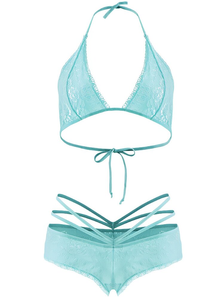 Aqua floral lace lined bikini style bralette and panty lingerie set. - Sensual Sinsations