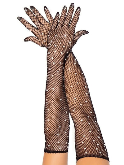 Black Fishnet Rhinestone Gloves - Sensual Sinsations