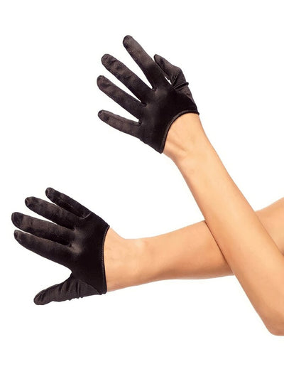 Cropped mini black satin gloves. - Sensual Sinsations