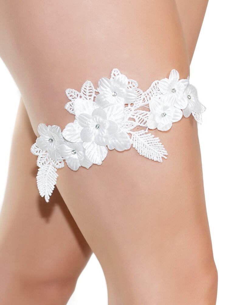 Floral and rhinestone white leg garter. - Sensual Sinsations. 