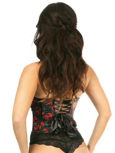 Black satin and red roses corset style bustier. - Sensual Sinsations
