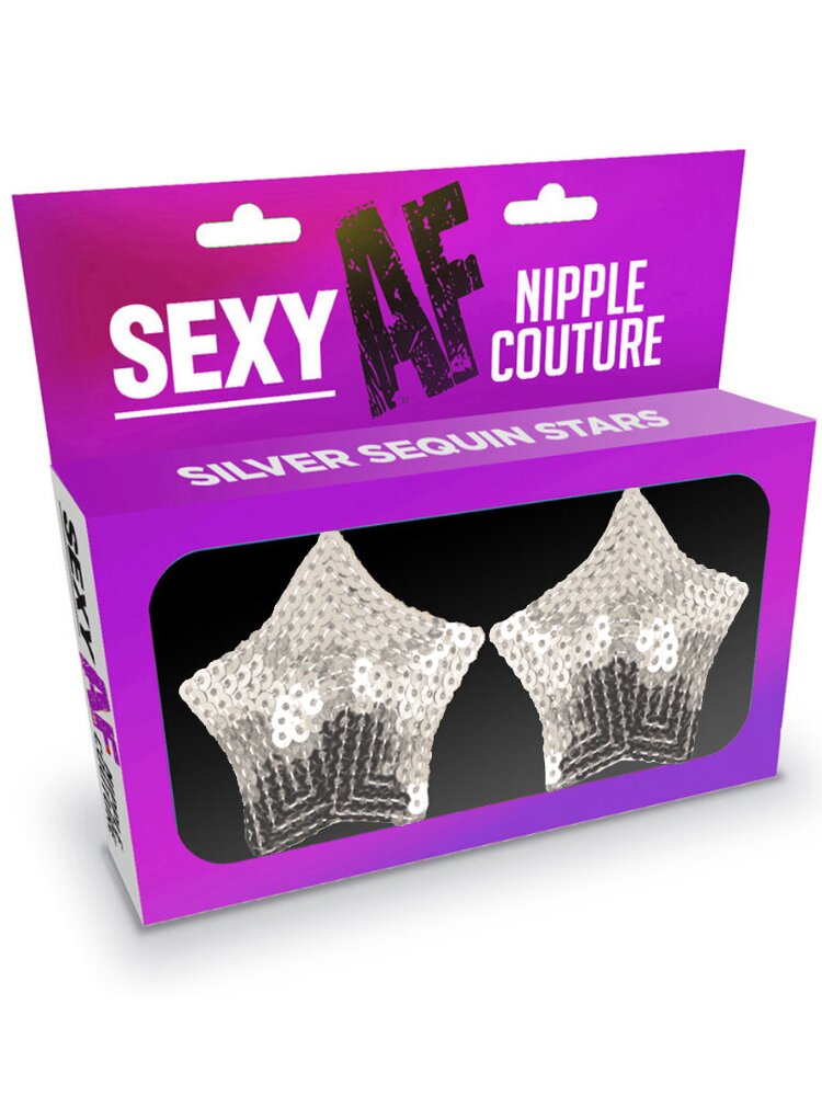 Silver star sequin pasties. Reusable with skin safe silicone. - Sensual Sinsations
