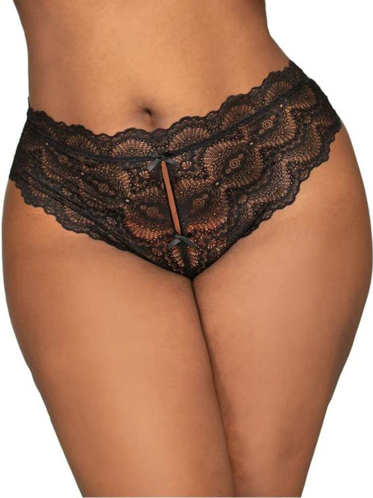 Plus size black lace crotchless panty. - Sensual Sinsations