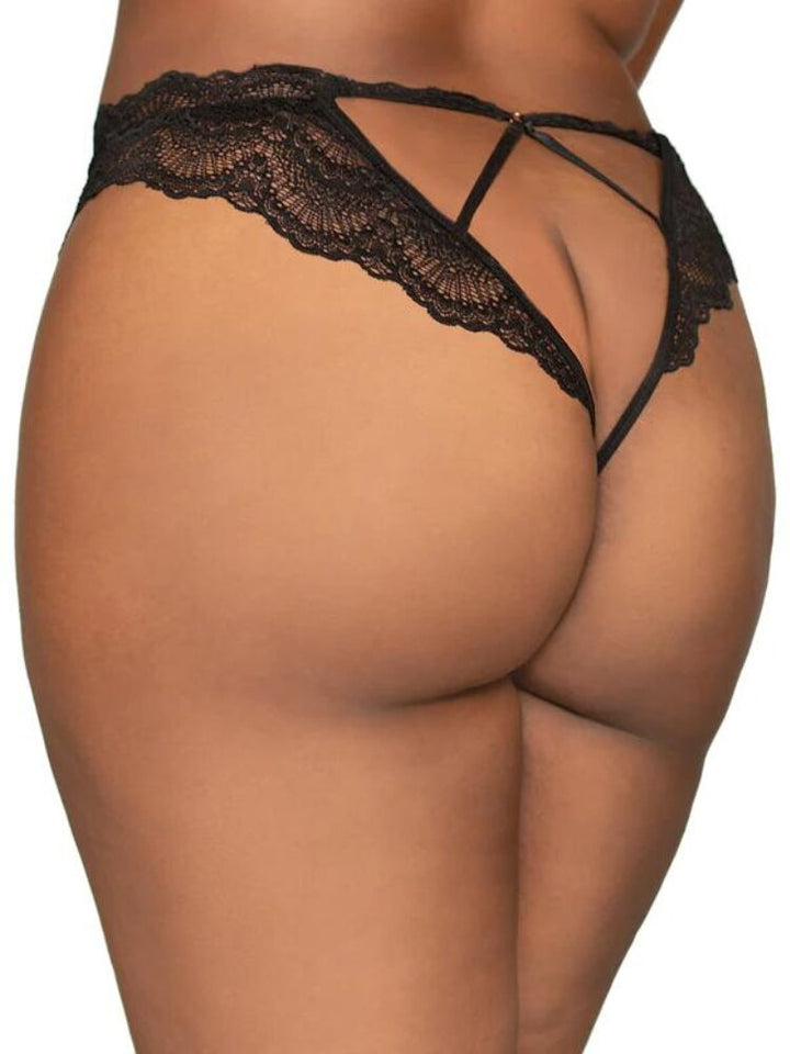 Plus size black lace crotchless panty. - Sensual Sinsations