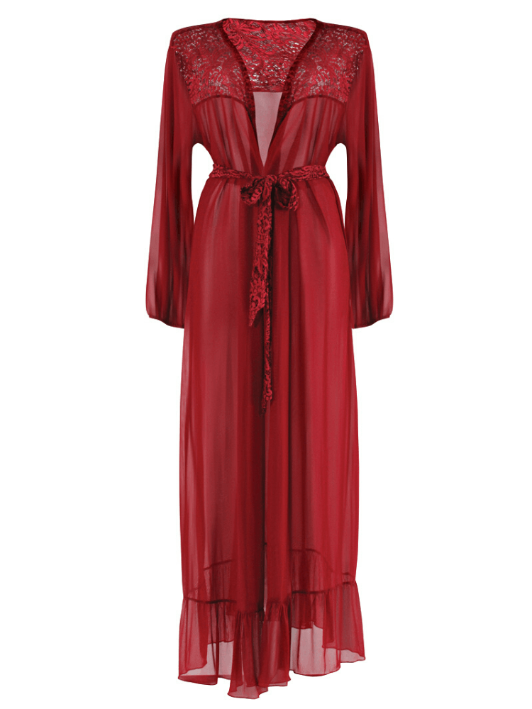 Plus Size Burgundy Dressing Gown Robe Front - Sensual Sinsations