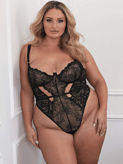 Plus Size Glamour & Black Lace Teddy Front - Sensual Sinsations