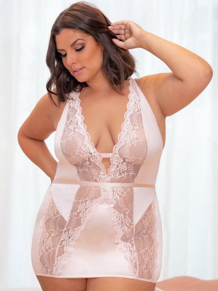 Plus Size satin and lace peach whip babydoll. - Sensual Sinsations