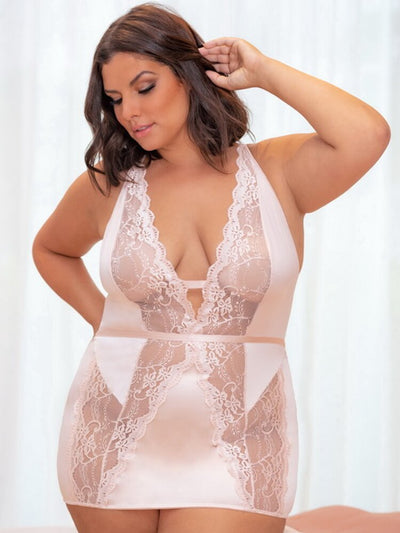 Plus Size satin and lace peach whip babydoll. - Sensual Sinsations