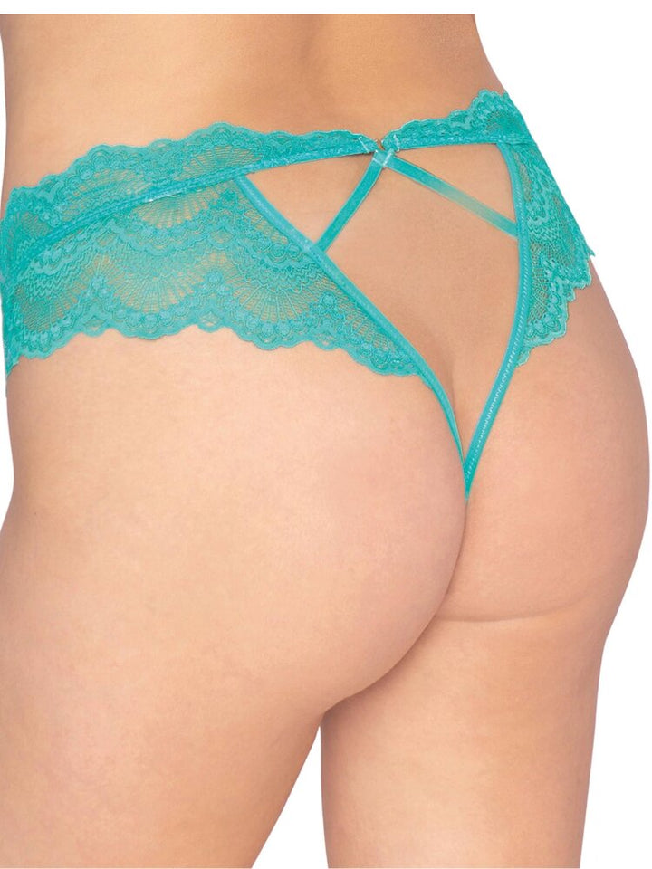 Plus size aqua lace crotchless panty. - Sensual Sinsations