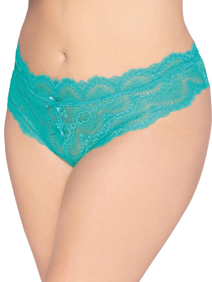Plus size aqua lace crotchless panty. - Sensual Sinsations