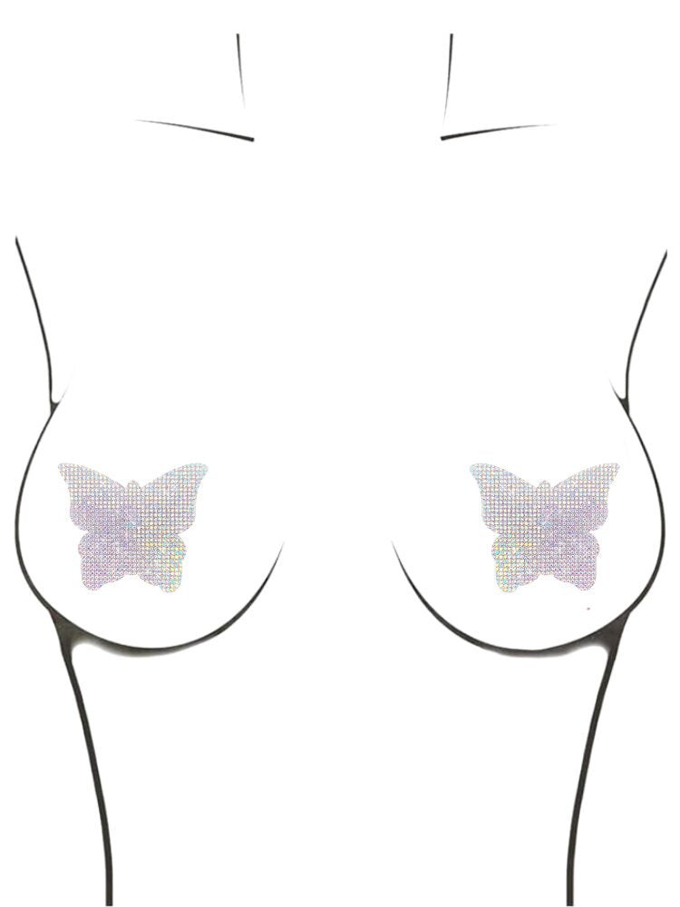 Bling iridescent butterfly crystal jewel nipple pasties. - Sensual Sinsations