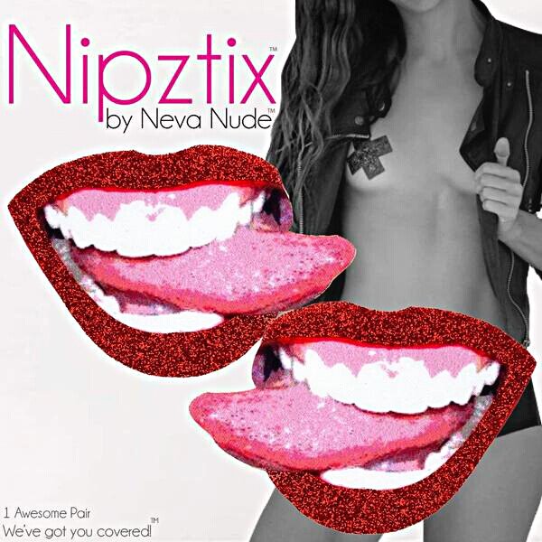 Red glitter lips and wild child tongue out nipple cover pasties. Latex FREE medical grade adhesive. - Sensual Sinsations