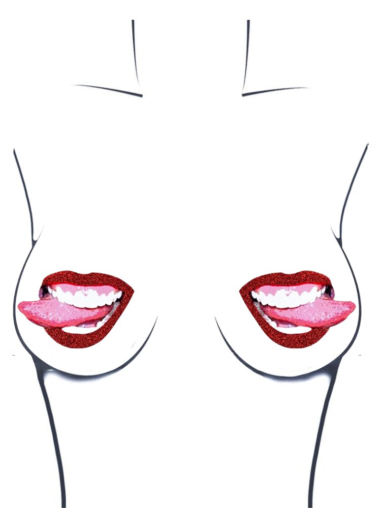 Red glitter lips and wild child tongue out nipple cover pasties. Latex FREE medical grade adhesive. - Sensual Sinsations
