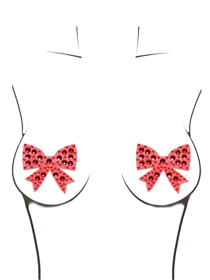 Red glitter and rhinestone boy nipple cover pasties with skin friendly adhesive. - Sensual Sinsations
