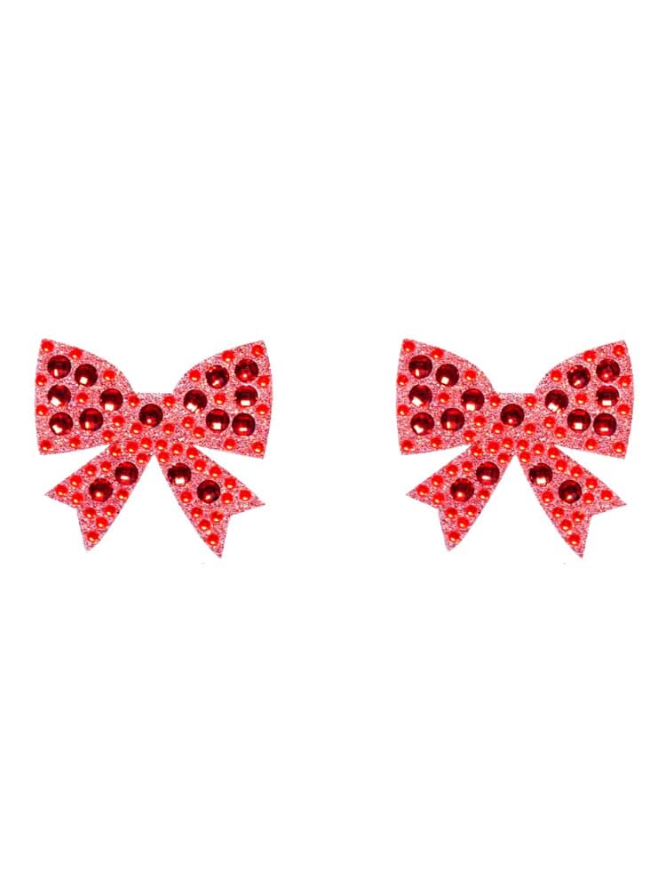 Red glitter and rhinestone boy nipple cover pasties with skin friendly adhesive. - Sensual Sinsations