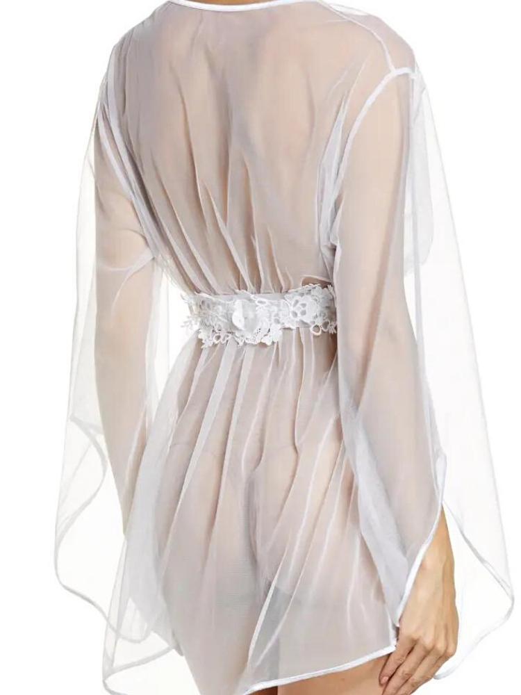 Sheer Bridal White Bell Sleeve Robe - Sensual Sinsations