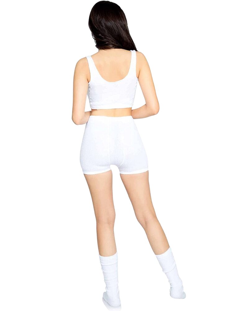 White ultra soft crop top shorts and socks pajama set. - Sensual Sinsations