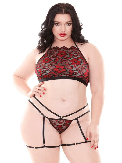Plus size red and black bralette set