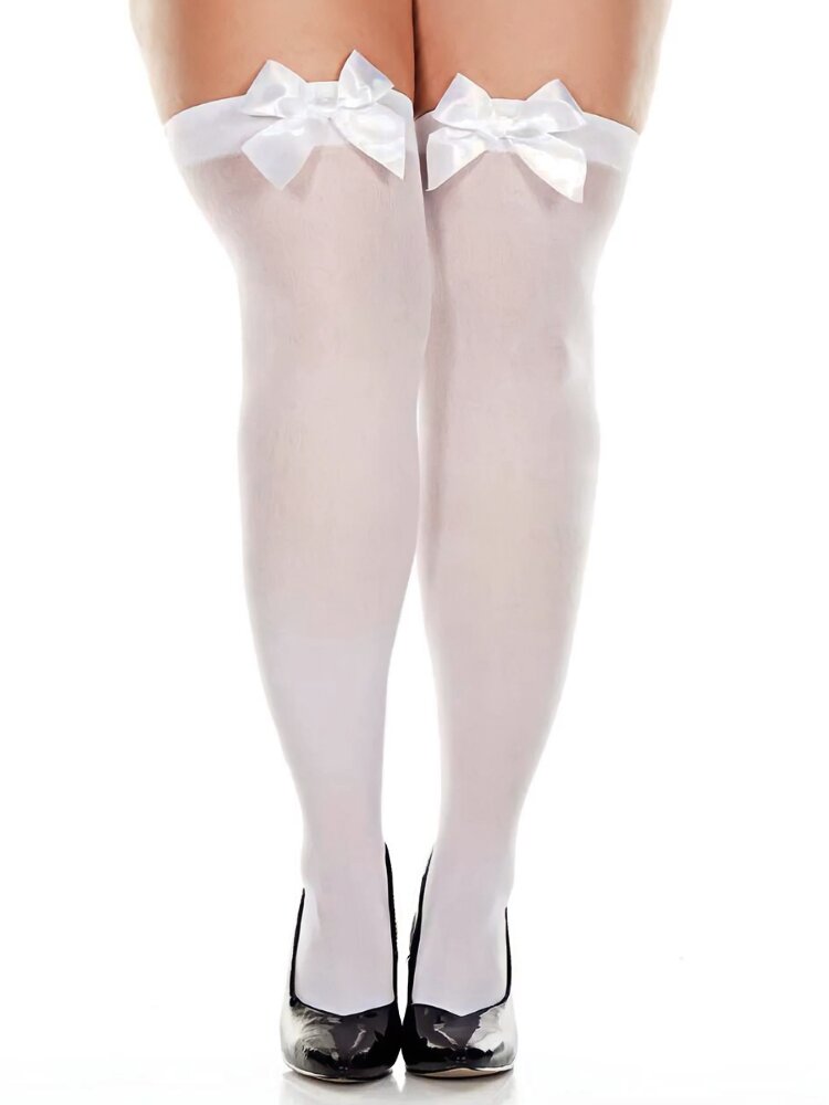 Plus Size white mesh thighs with satin bow