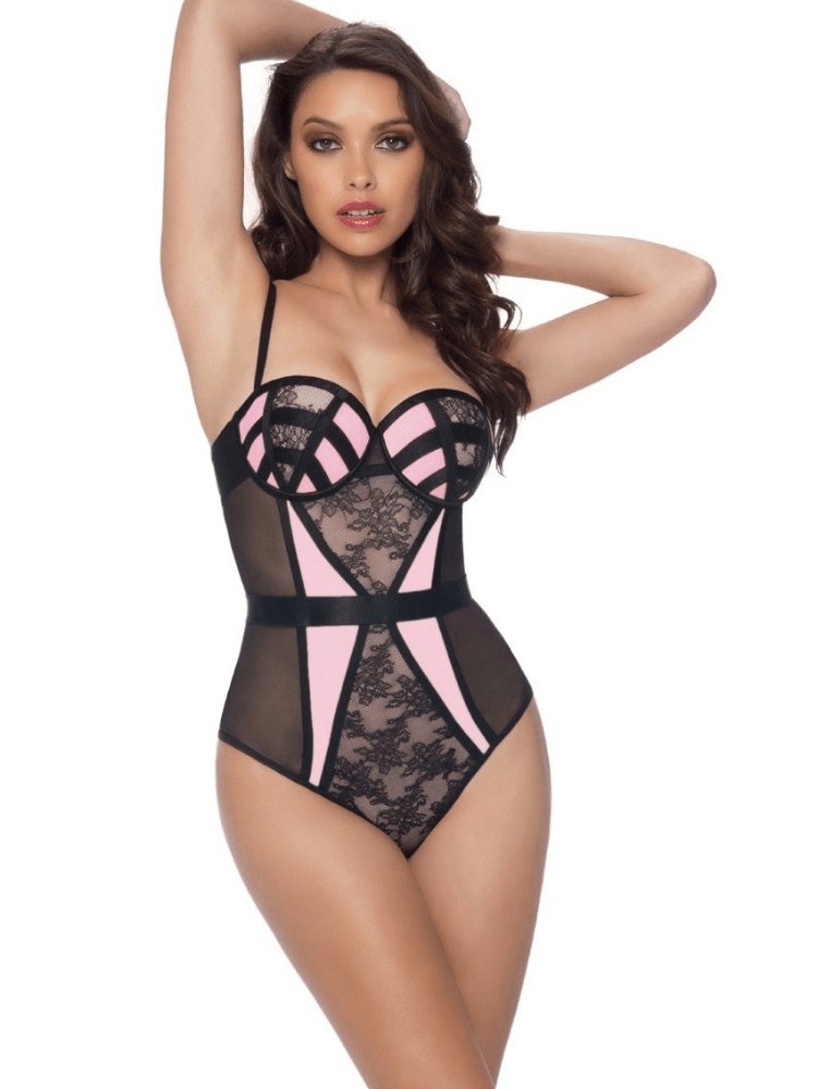 Pink and black lace teddy