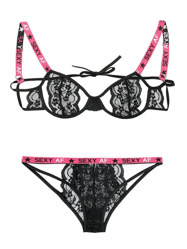 sexy af strap bra and panty floral lace lingerie set