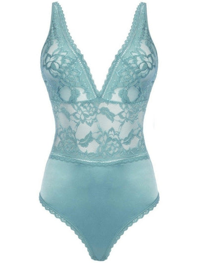dusty turquoise satin and lace teddy. Lingerie.