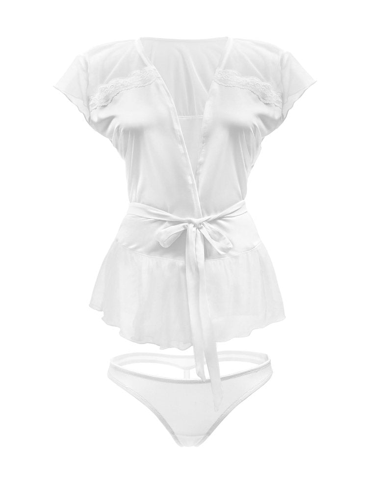 Sweet White Mesh Bed Jacket Set - Sensual Sinsations